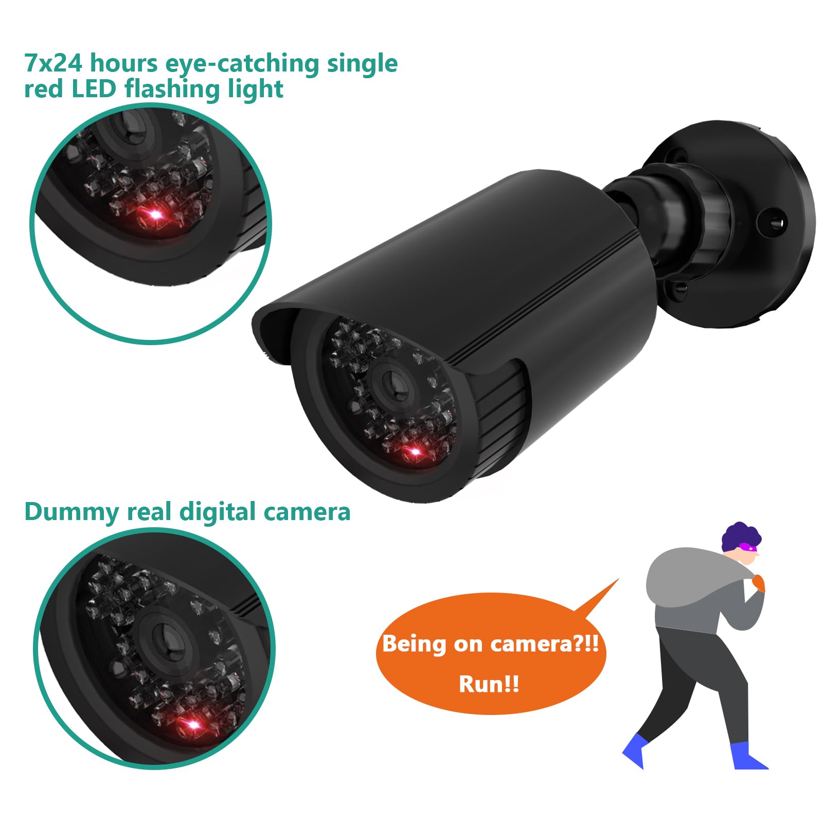 WALI Dummy Fake Simulated Surveillance Security CCTV Dome Camera Indoor Outdoor with One LED Light, Warning Security Alert Sticker Decal (TC-B4), 4 Packs, Black - Image 3